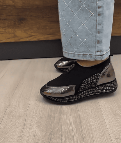 Women's rhinestone patent leather slip-on casual shoes