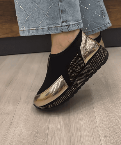 Women's rhinestone patent leather slip-on casual shoes