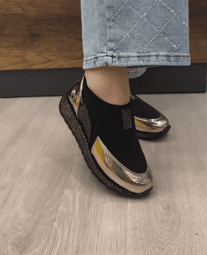 Women's rhinestone patent leather slip-on casual shoes