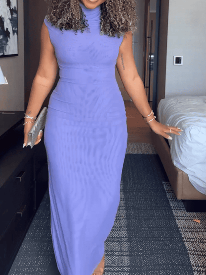 Solid Color Round Neck Sleeveless Maxi Dress