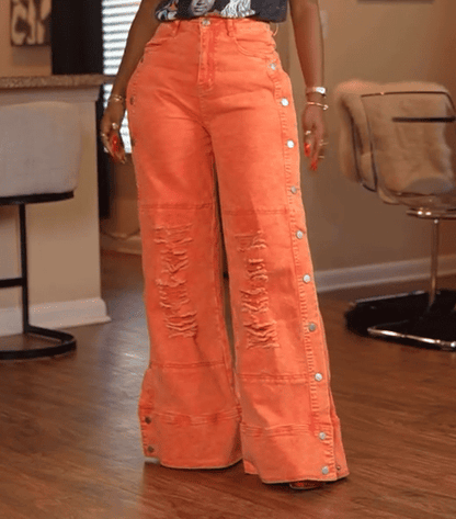 Distressed Side Snap Jeans