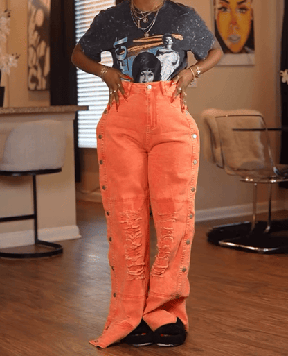 Distressed Side Snap Jeans