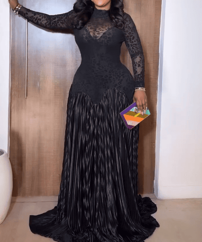 Sheer Print Pleated Dress