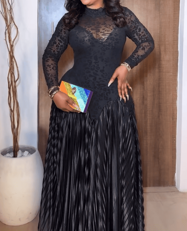 Sheer Print Pleated Dress