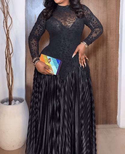 Sheer Print Pleated Dress