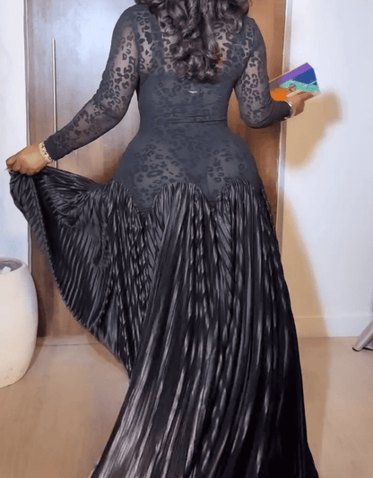 Sheer Print Pleated Dress