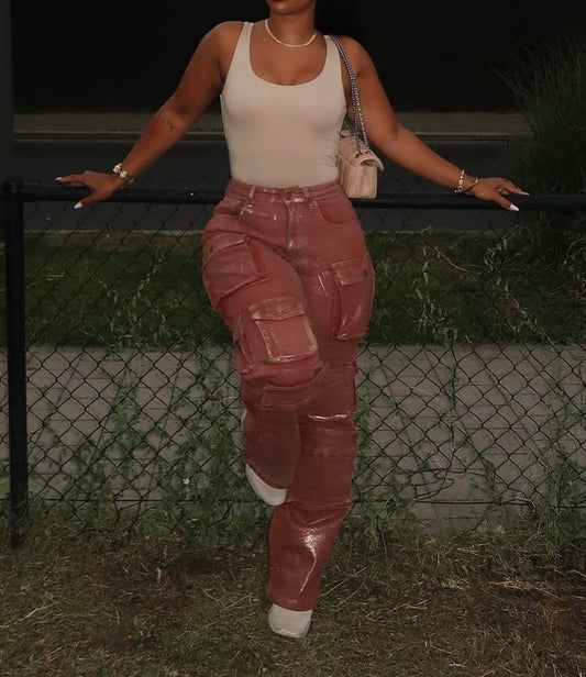 Time To Shine Foil Baggy Cargo Jeans