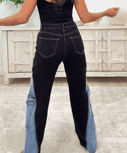 High-waisted Colorblock Cargo Jeans