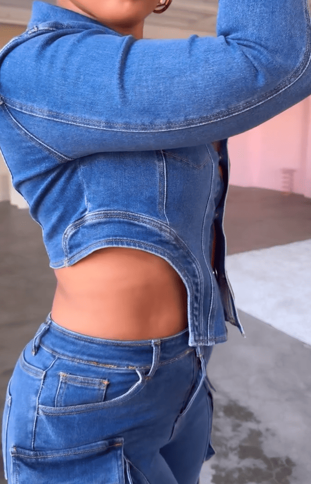 Wash Cut Out Waist Denim Set