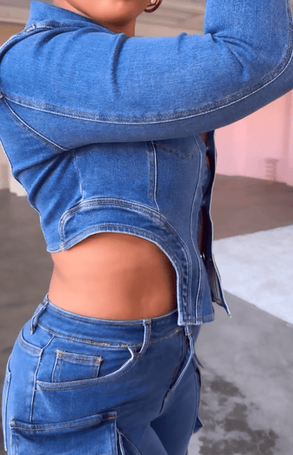 Wash Cut Out Waist Denim Set