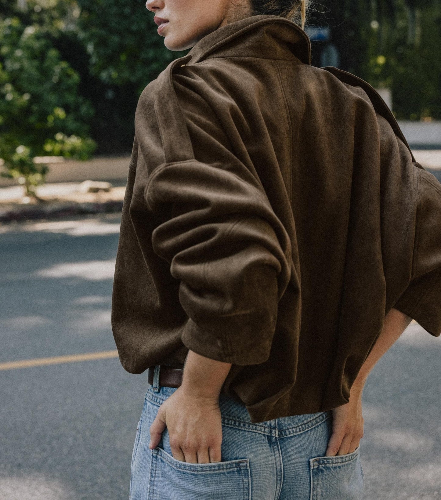 Suede Bomber Zipper Pilot Oversized Jacket