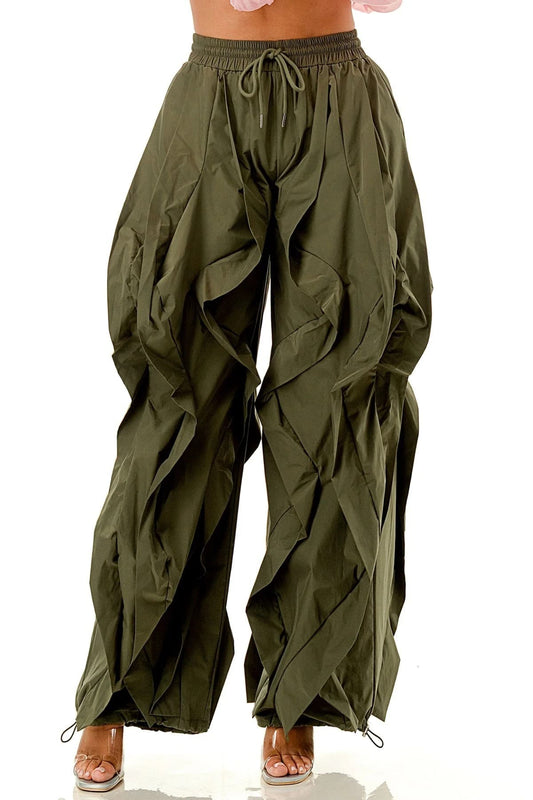 Wavy Oversized Wide Leg Ruffle Jogger Pants