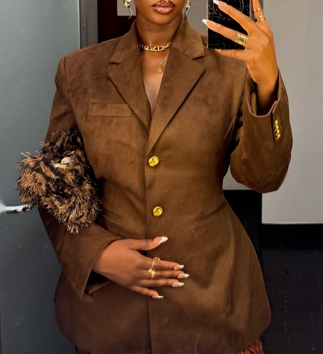 Faux Suede Cinched Blazer