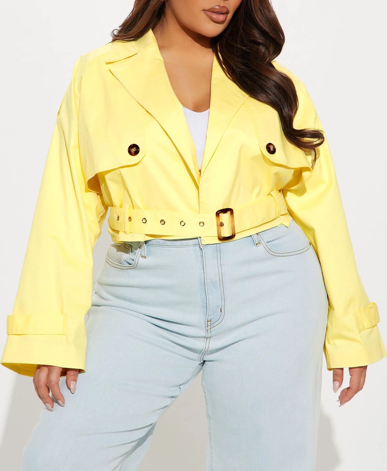 Stylish Olive - green Cropped Trench