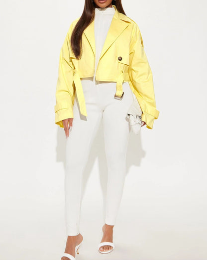 Stylish Olive - green Cropped Trench