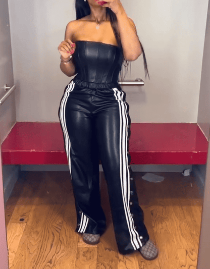 Strapless Sports Pu Jumpsuit