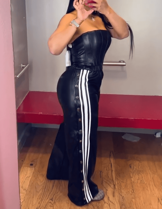 Strapless Sports Pu Jumpsuit