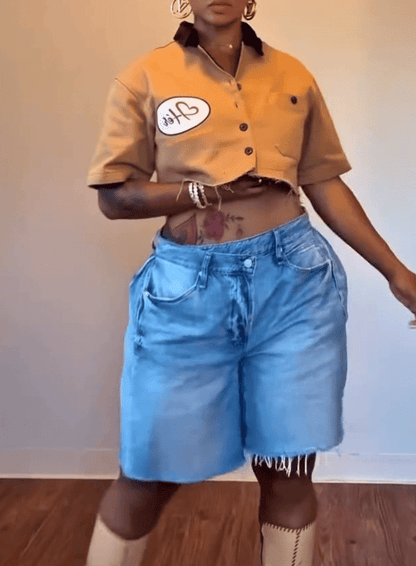 Letter Print Cropped Shirt