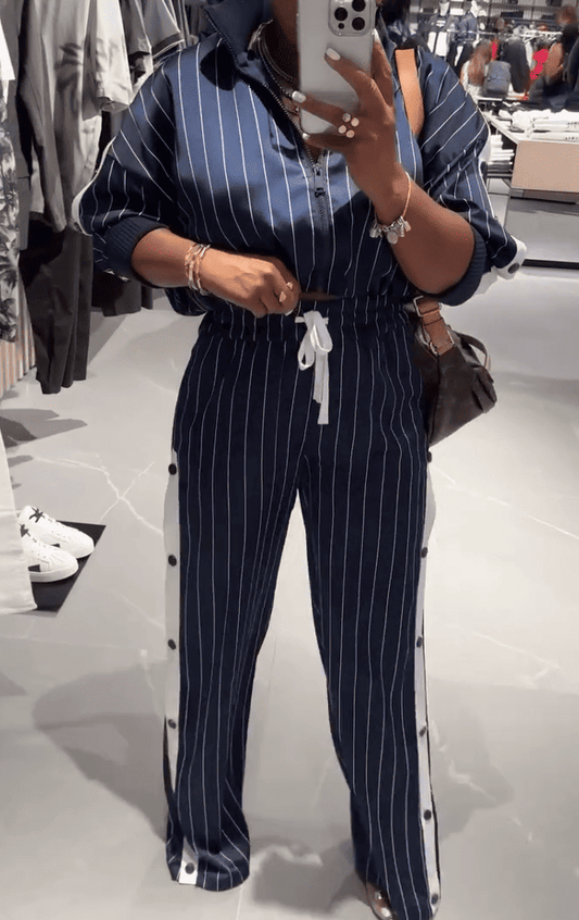 Navy Pinstripe Set