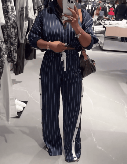 Navy Pinstripe Set