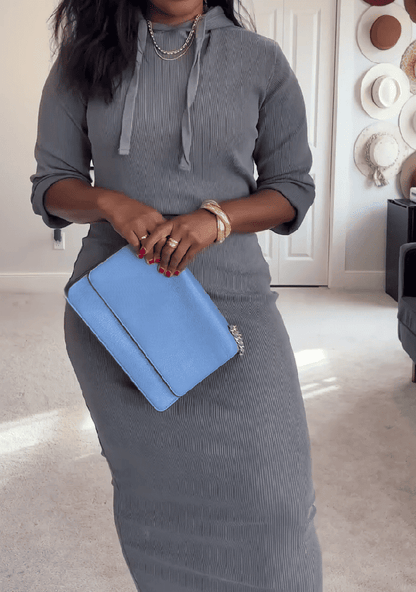 Gray Hoodie & Midi Skirt Set