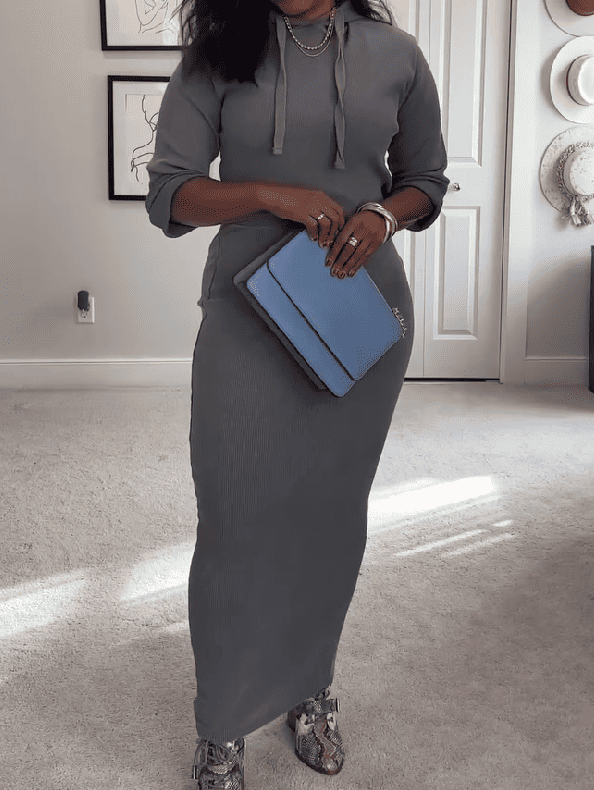 Gray Hoodie & Midi Skirt Set