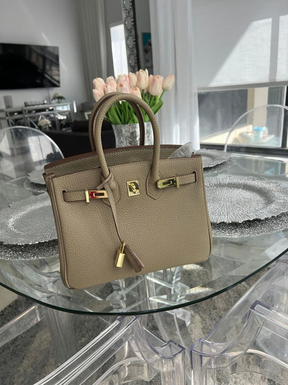 Litchi-grain leather lock bag