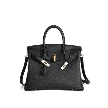 Litchi-grain leather lock bag