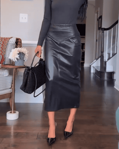 Faux Leather Jacket & Midi Skirt Set