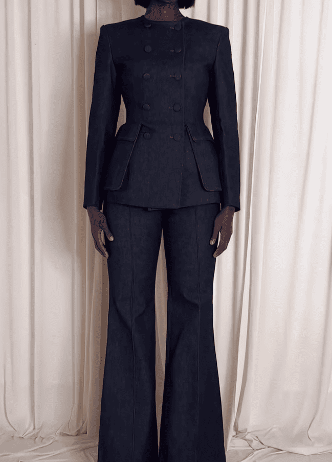 Double-breasted denim Suit Jacket & Flared Pants Set