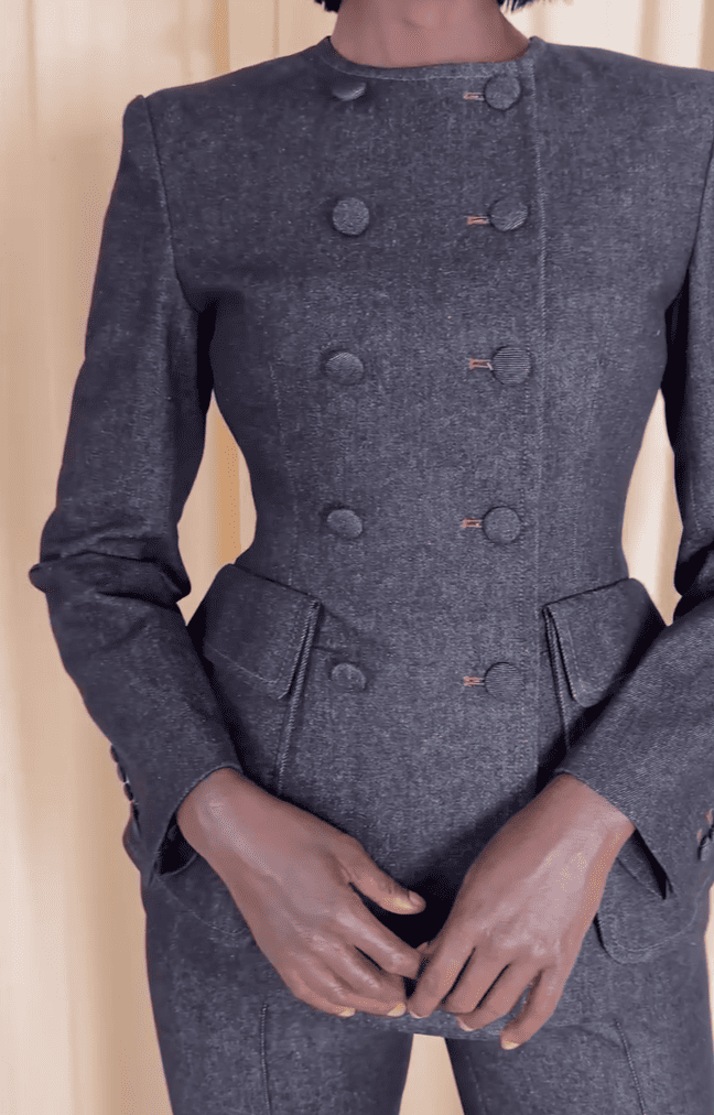 Double-breasted denim Suit Jacket & Flared Pants Set