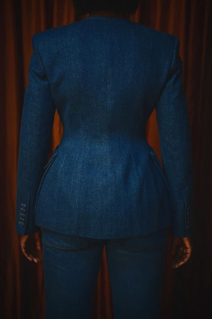 Double-breasted denim Suit Jacket & Flared Pants Set