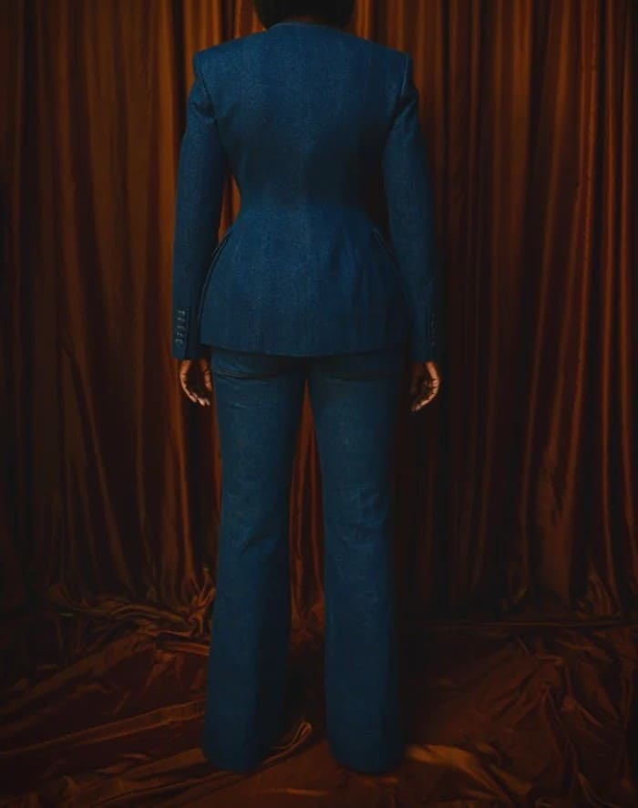 Double-breasted denim Suit Jacket & Flared Pants Set