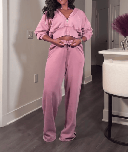 Zip-up Hoodie & Drawstring Pocket Pants Set