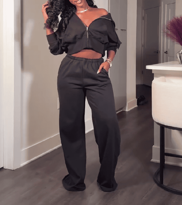 Zip-up Hoodie & Drawstring Pocket Pants Set