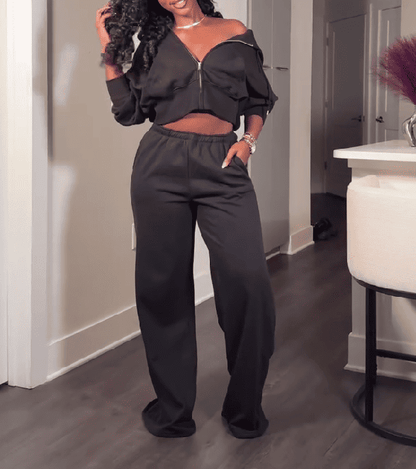 Zip-up Hoodie & Drawstring Pocket Pants Set