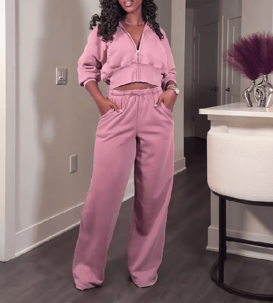 Zip-up Hoodie & Drawstring Pocket Pants Set