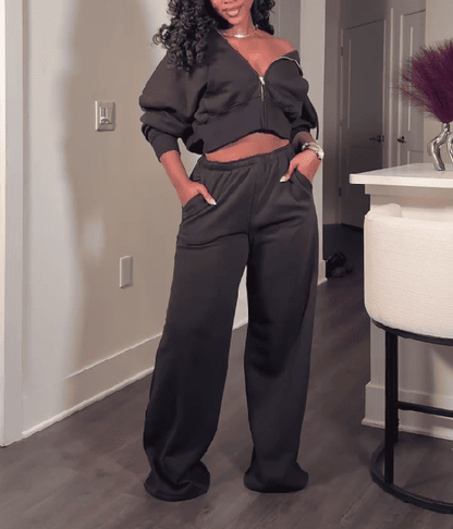 Zip-up Hoodie & Drawstring Pocket Pants Set