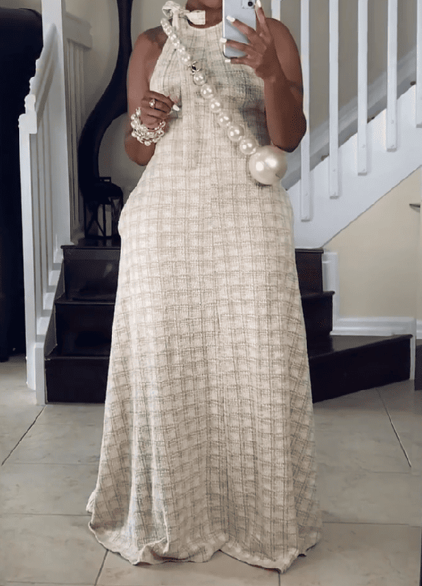 Taupe Tweed Maxi Dress