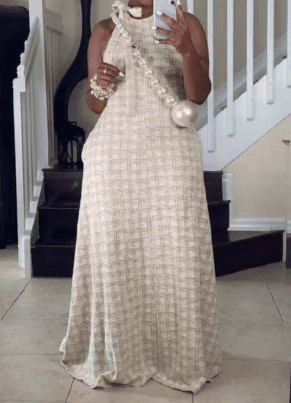 Taupe Tweed Maxi Dress
