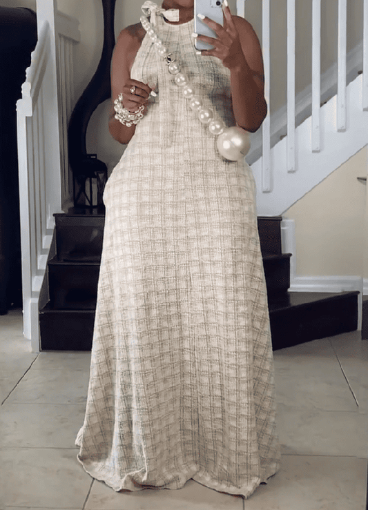 Taupe Tweed Maxi Dress