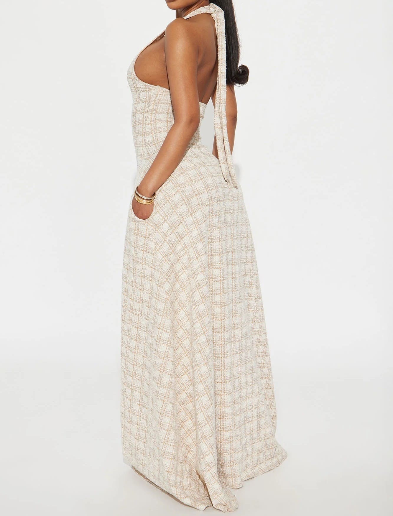 Taupe Tweed Maxi Dress