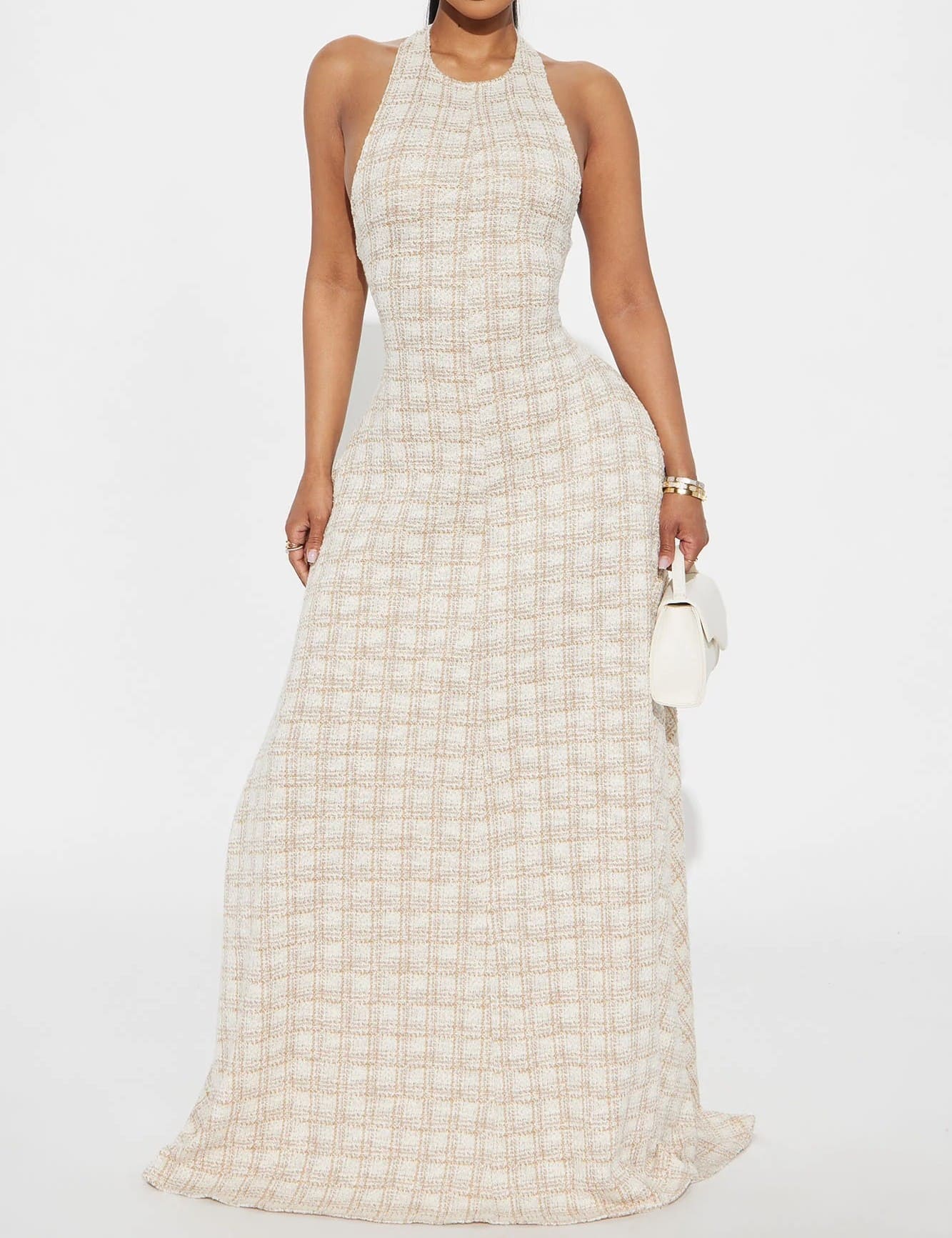 Taupe Tweed Maxi Dress