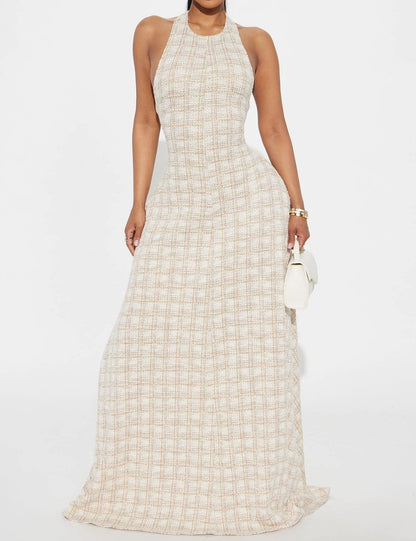Taupe Tweed Maxi Dress