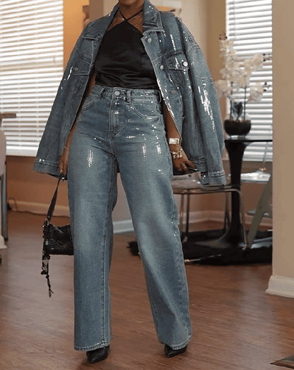 Silver Shiny Denim Set