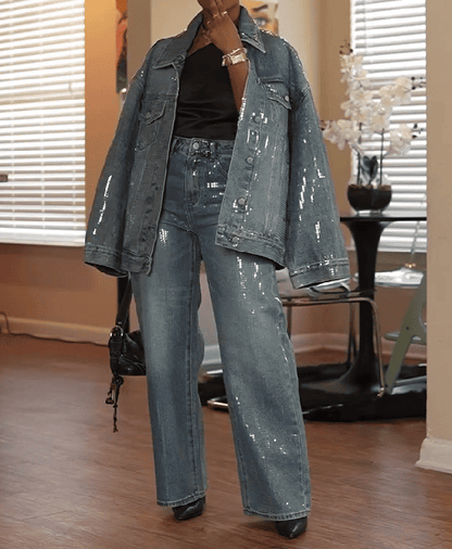 Silver Shiny Denim Set