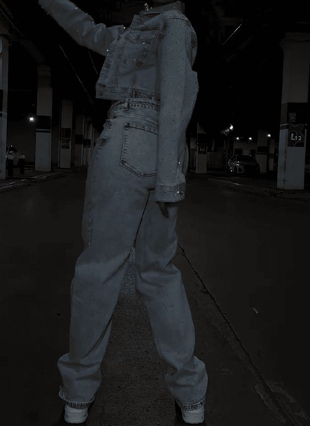 Rhinestone Washed Denim Set