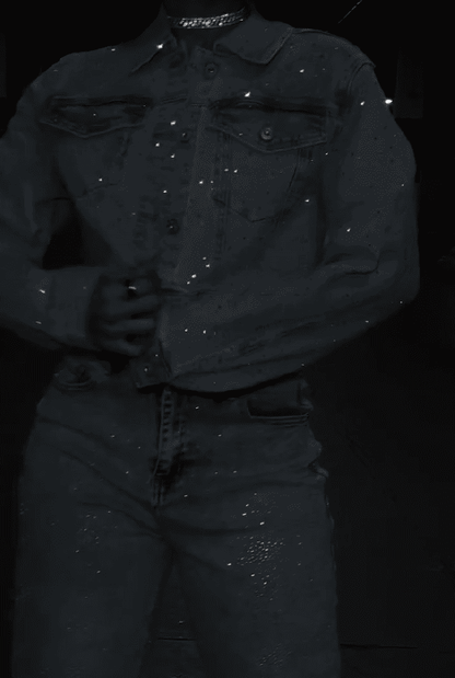 Rhinestone Washed Denim Set