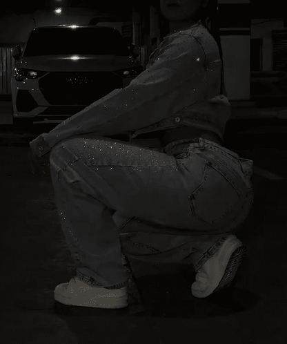 Rhinestone Washed Denim Set