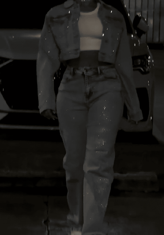 Rhinestone Washed Denim Set